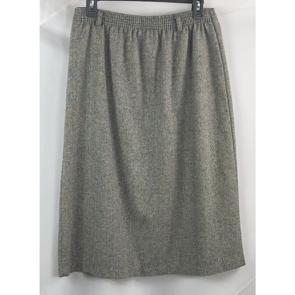 Vintage 70s Straight Skirt 13/14 Gray Tweed Knee Length Wool Blend 28"W Career